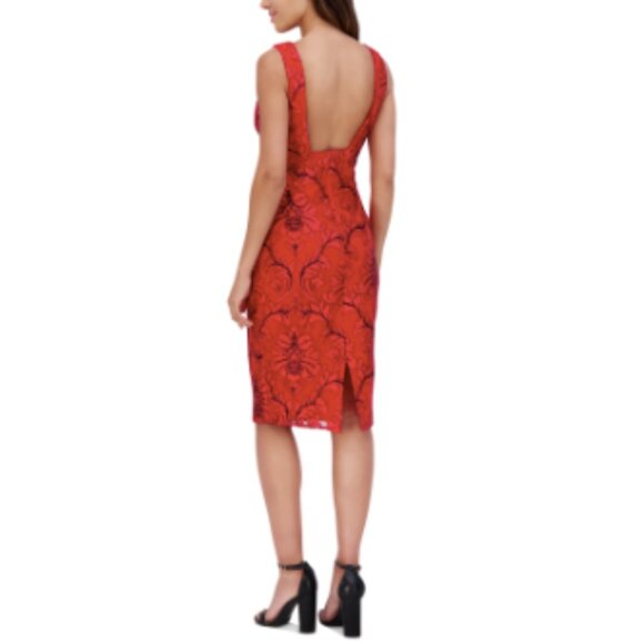 Siena Women's V-Neck Embroidered-Mesh Sleeveless Dress - Red/black - Picture 3 of 3
